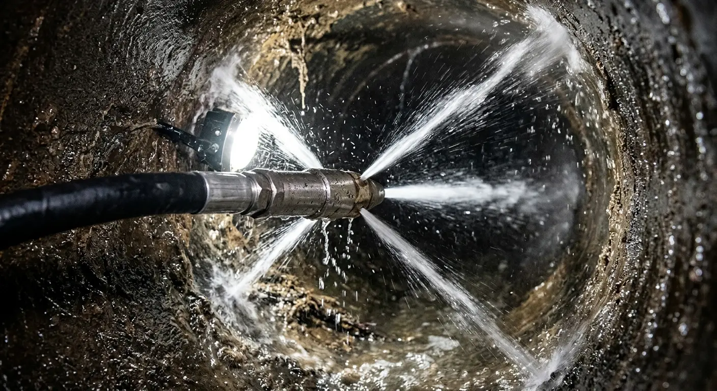 High-pressure hydro jetting nozzle cleaning sewer pipe for Trenchless Sewer Repair in Boiling Springs